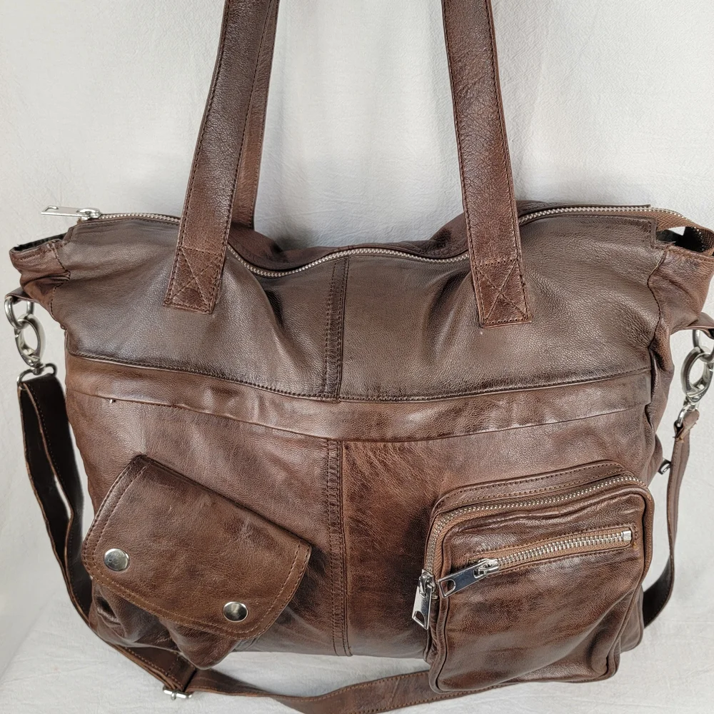 Brampton London Soft Leather Slouchy Utility Tote Bag Oversized Satchel